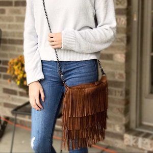 Madden Girl Brown Fringe Crossbody Boho Purse